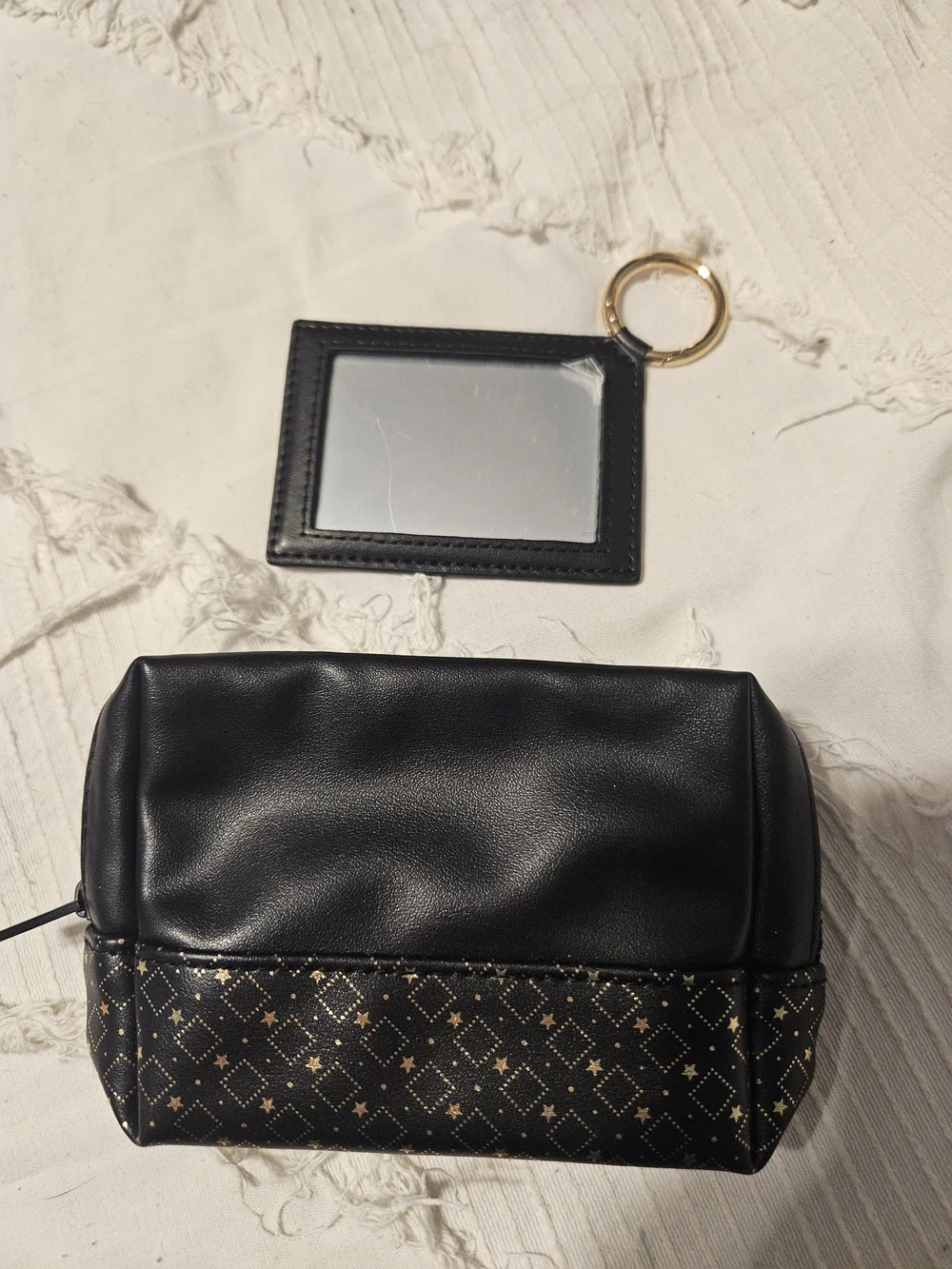 NWOT- Yves Saint Laurent Black & Gold Cosmetic Pouch and Mirror Holder Set